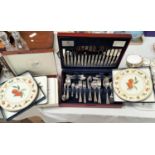 A canteen of silver plated beaded cutlery by Viner's, in fitted mahogany box