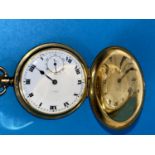 An 18ct hallmarked gold mono gent's keyless hunter pocket watch by Rolex, monogrammed (working, glue