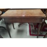 A 19th century mahogany card table with rectangular fold-over top, width 91 cm (no baize lining)