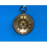 A Continental yellow metal fob watch with extensive etched decoration and floral engraved dial st.