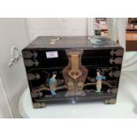 A Chinese black lacquer miniature cabinet/jewellery box