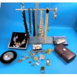 A selection of costume jewellery; a desk barometer etc