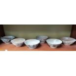 Six Chinese Tek Sing Cargo rice bowls, all of a similar size and pattern and three spoons