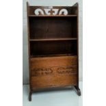 A 1930's oak 2 height bookcase/magazine rack; a 1930's 3 height occasional table