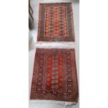 Two small Bokhara rugs, hand knotted with rust ground