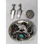 A hallmarked silver Birmingham 1927 Art Nouveau button, a pair of white metal diamante and