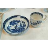 An 18th century blue & white porcelain coffee cup and saucer, probably Pennington's Liverpool,