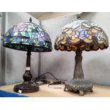 Two modern Tiffany style table lamps with coloured glass Art Nouveau style shades