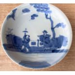 A Chinese blue and white dish with traditional scenes and seal mark to base, diameter 18cm