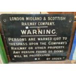 An original early 1900's enamel sign for the L.M.S. "WARNING re trespass etc"