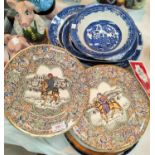 A Mason's Ironstone set of 4 "Canterbury Tales" plates; other decorative plates; blue & white ware