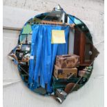 A 1950's bevelled glass wall mirror with blue border panels