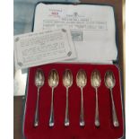 A cased set of six British hallmarked silver spoons from the 1935 Jubilee each with a different