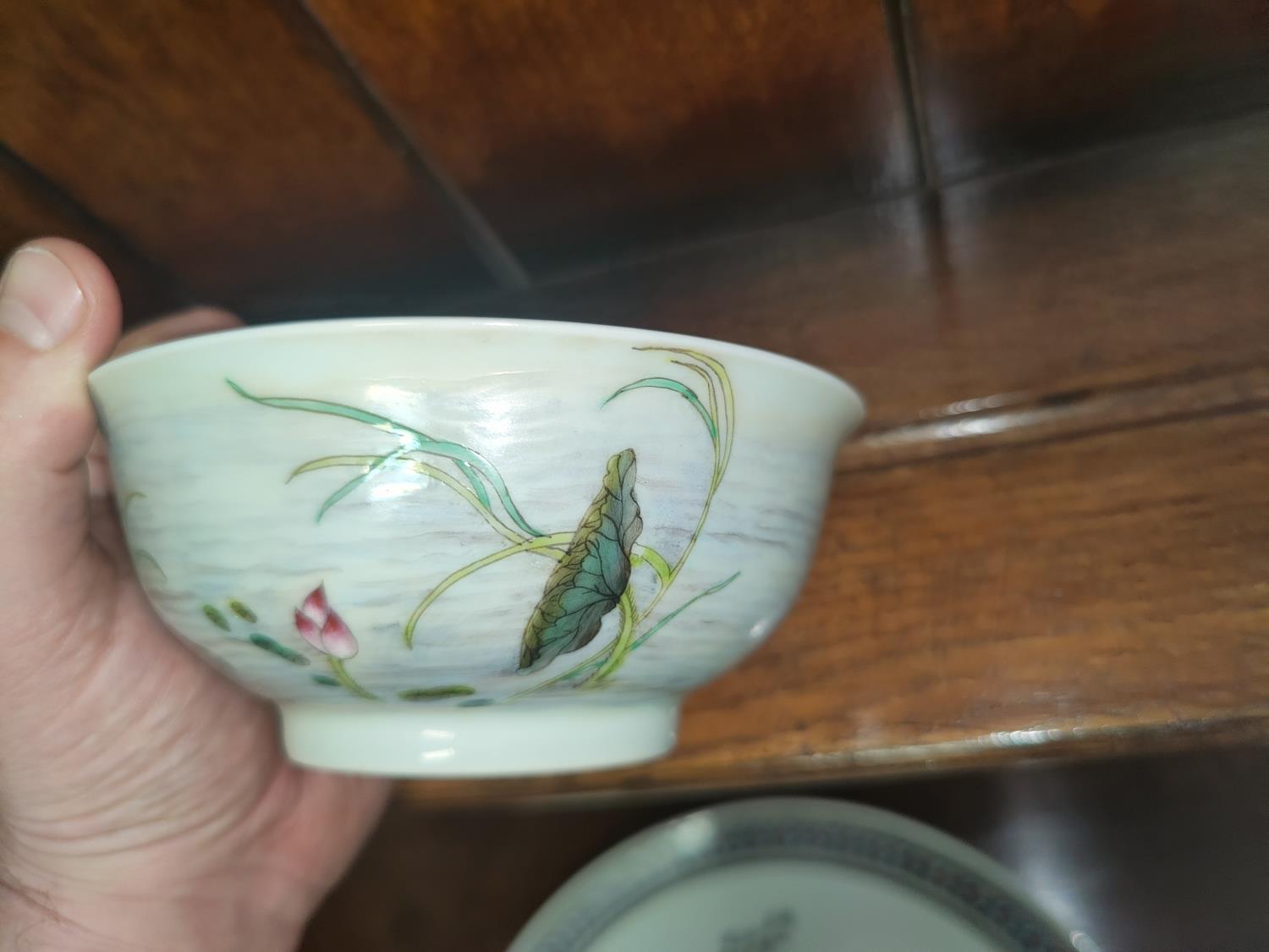A Chinese Republic period style rice bowl with water lilies, four character mark to base, diameter - Image 9 of 12