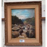 S Wagstaff (British 19th Century): oil on canvas, mountain stream with fisherman, signed, 24 x 19