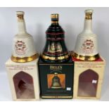 Three Bells Fine Old Scotch Whiskey decanters boxed with contents, Prince Harry commemorative births