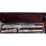 A hard cased Yamaha Nicol plated flute No 211