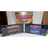 Three various originally sealed boxed Monopoly, 007 table top games, 50th Anniversary Edition,