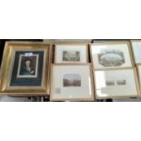 A selection of 19th century George Baxter miniature prints: Crystal Palace; Warwick Castle; Welsh