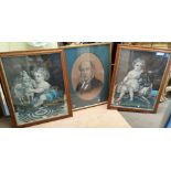 A pair of Victorian nursery prints in bird's eye maple frame 75x60cm overall and a similar period