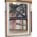 P B Mallory: "Ironwork with barge", pastel, signed, 49 x 31 cm; W Worthington: Wilmslow Road,