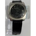 A 1950's Fortis 21 jewel wristwatch, automatic movement, small black dial, on a later leather strap.