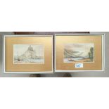 G.H.Grainger: a pair of watercolours Castle overlooking a bay and a lake scene 9.5 x 15cm both
