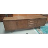A 1960's low line "Bronze Elm" sideboard by SCANDART with double cupboard, single cupbard and 4
