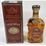 A boxed bottle of "Cardhu" 12 year old single malt Scotch whiskey 70cl