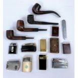 A gilt and black vintage Consul lighter; an art deco Ronson lighter, other lighters etc.