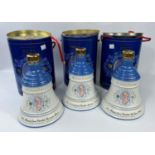 Three Bells Fine Old Scotch Whiskey decanters boxed with contents, Queen Mother's 90th Birthday 1990