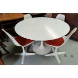 A 960's "Arkana" white laminate dining suite comprising circular pedestal "tulip" type table