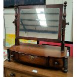 A Georgian mahogany dressing table mirror with turned and ringed decoration and 3 base drawers,