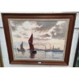 Roger Fisher: Sailing barges on the Thames, oil on canvas, signed, 52 x 67 cm, framed