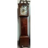 An 18th century inlaid mahogany long case clock with brass mounted swan neck pedestal and turned