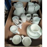 A 5 piece Portmeirion Botanic coffee service with teaspoons and a Thomas coffee service with