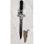 A 19th century folding hunting/combat knife stag horn sides, nickel mounts and blade sheath,