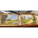 D Hyde: A pair of oils on canvas of country scenes in gilt frames 50x75cm