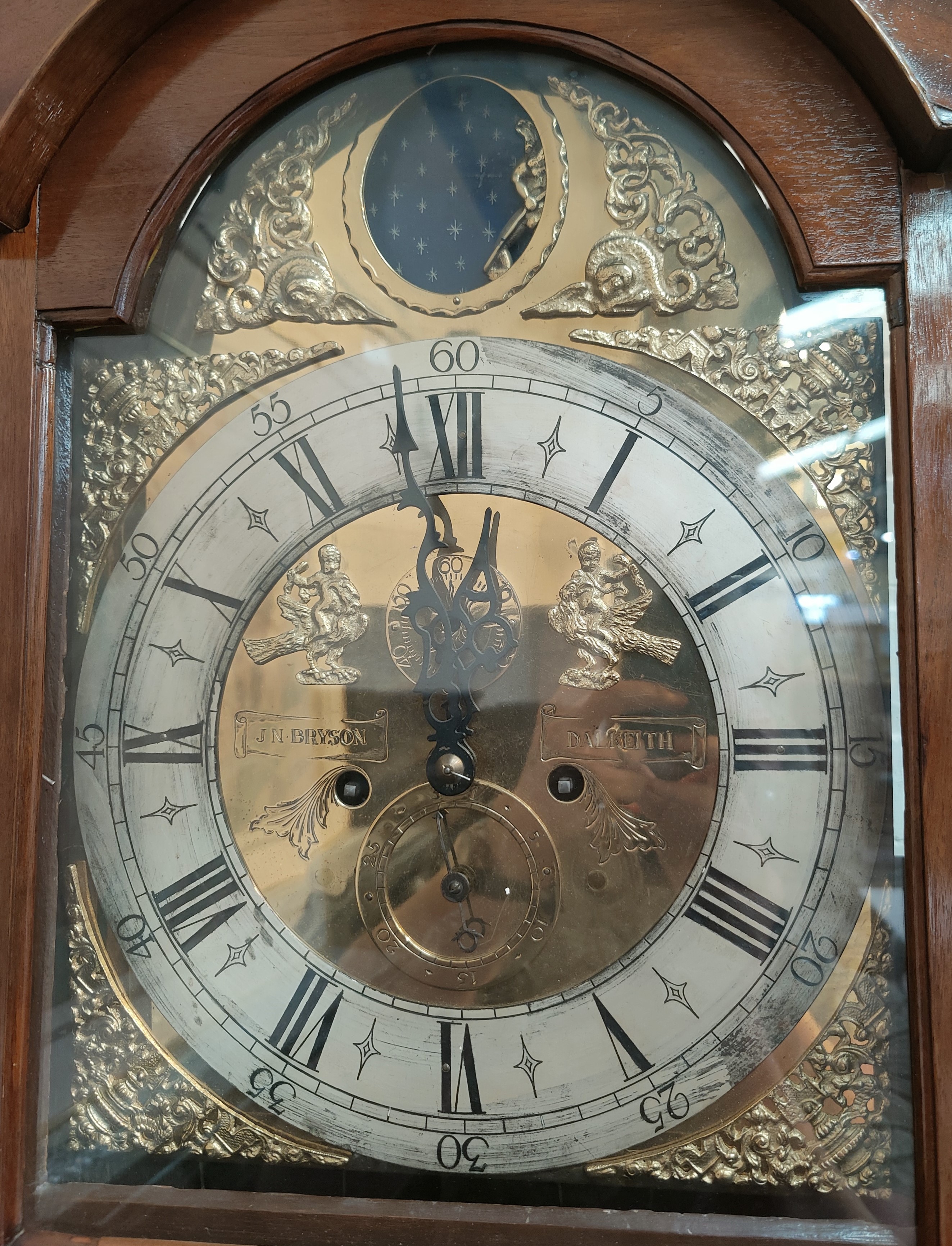 An 18th century inlaid mahogany long case clock with brass mounted swan neck pedestal and turned - Image 2 of 3