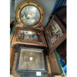 An oval Georgian style mahogany tray; a convex gilt hall mirror; 3 modern pub mirrors etc