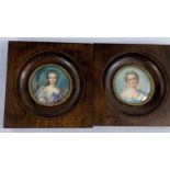 Two hand painted portrait miniatures: Mdme de Pompadour and Madame Adelaide, signed, diameter 55 mm,