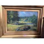 Anshelm Dahl, Sweden 20th century: oil on canvas, rural landscape with river, signed, 35 x 54 cm,