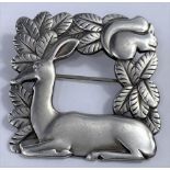 A Georg Jensen square silver brooch designed by Arno Malinowski: deer lying in foliage with squirrel