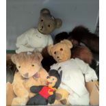 A mid 20th century Mickey Mouse soft toy by Semco; 3 vintage teddy bears; a fox fur stole