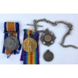 A WWI pair of 1882 pte Ineson Yorks LI; a hallmarked silver Albert with 2 metal medallion