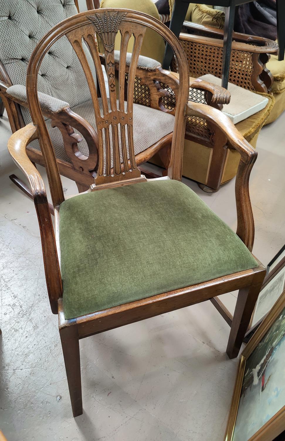 A Georgian style mahogany armchair; a reproduction mahogany wine table; a reproduction demi-lune - Image 2 of 2