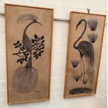 A pair of framed silk prints of exoctic birds by Heidi Lange dated 1982
