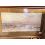 Herbert John Finn (1860-1942) Thames with St. Paul's in background, watercolour. 25 x 51cm