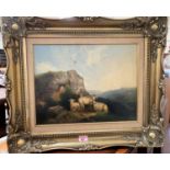 BRITISH 19th Century, oil on canvas, Moorland Scene with sheep below a rocky outcrop, 34 x 43cm,