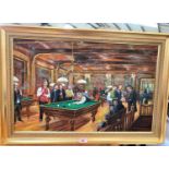 Bernard McMallen: "The Snooker Hall", oil on board, signed, 45 x 70 cm, framed